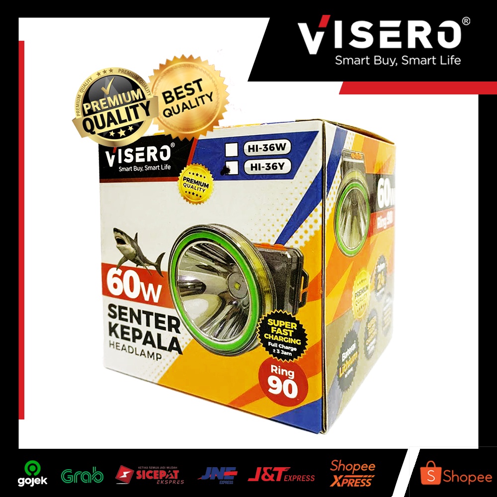 Senter kepala Premium 60W Visero Cahaya Putih (HI-36W) - Gambar 2