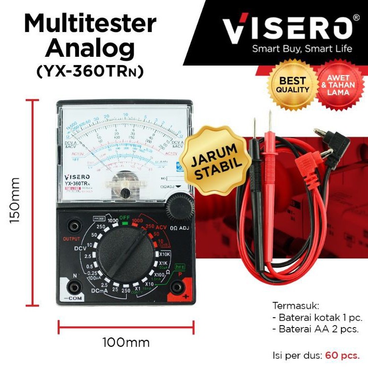 Multitester/ Avometer/ Multimeter Analog Visero YX-360 TRN + Battery - Gambar 2