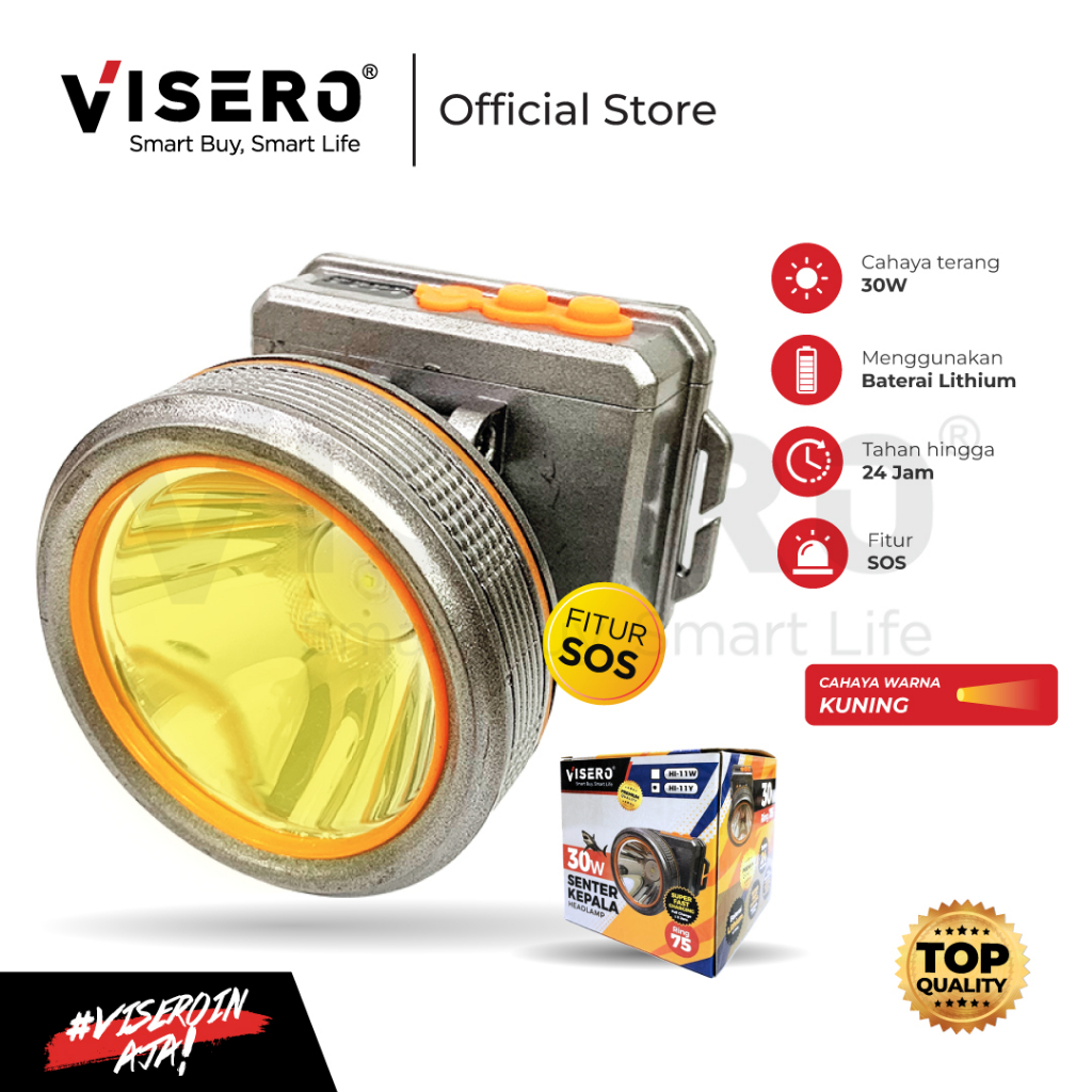 Senter Kepala Premium 30W Visero Cahaya Kuning (HI-11Y)