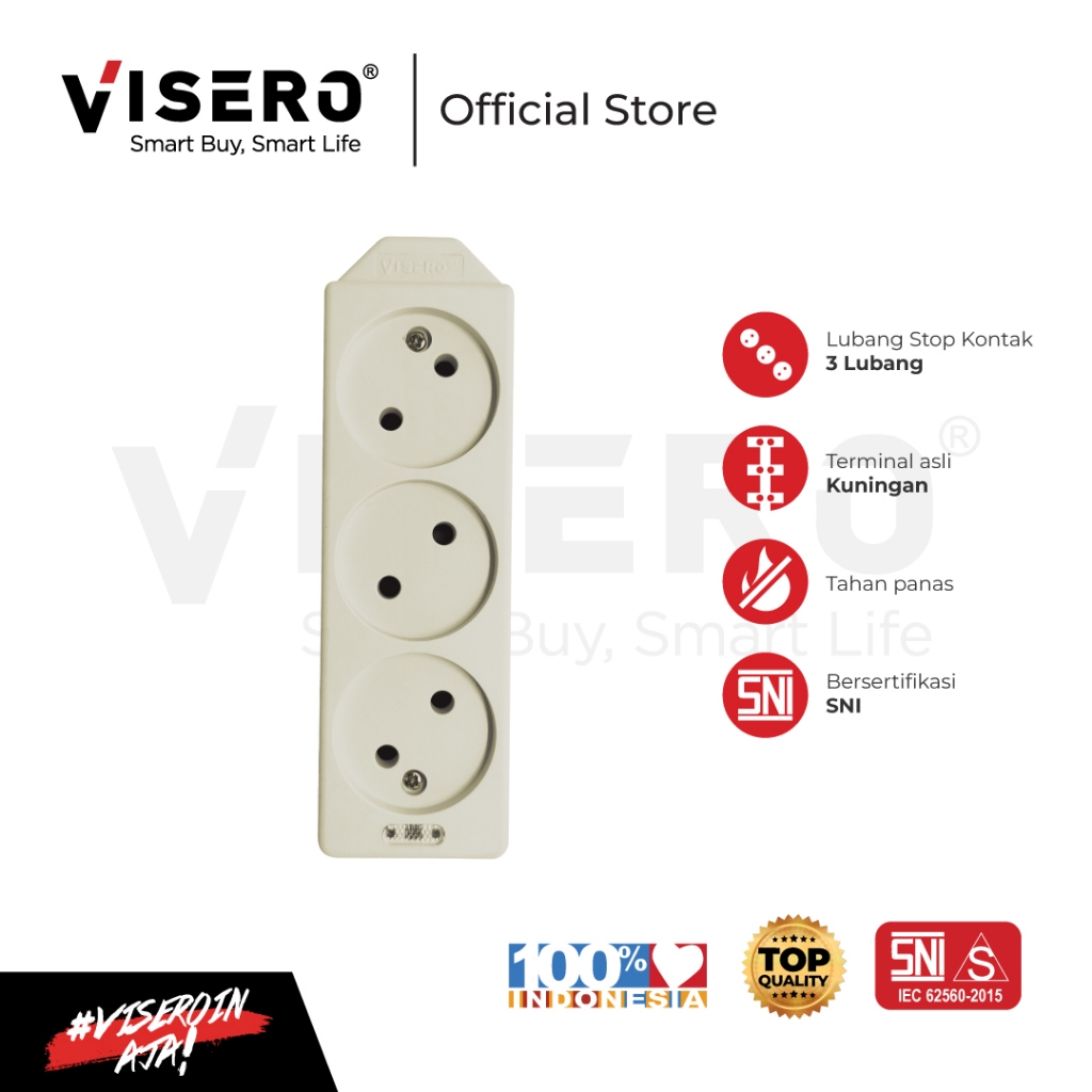 Stop Kontak Arde Tipis 3 Lubang Tanpa Kabel Visero (VT-203)