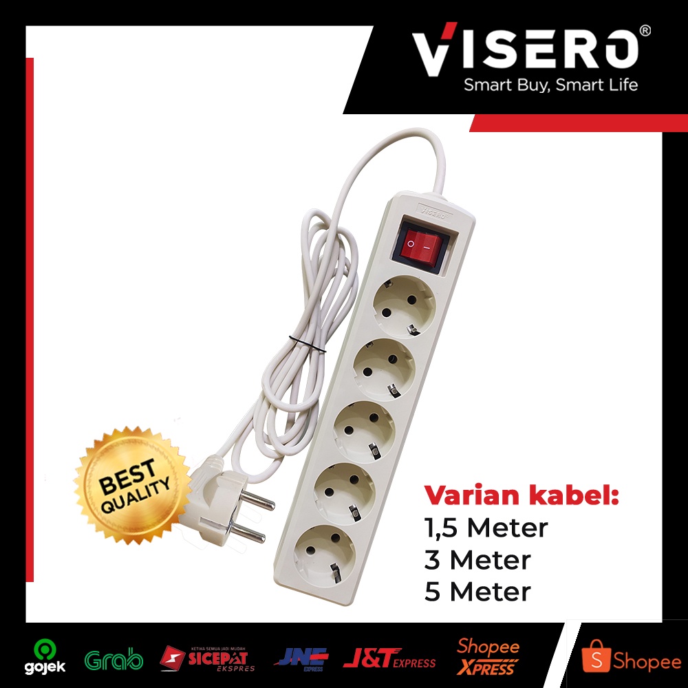 Stop Kontak 5 Lubang Panjang 3M+Kabel Listrik Visero (VT-115SK)