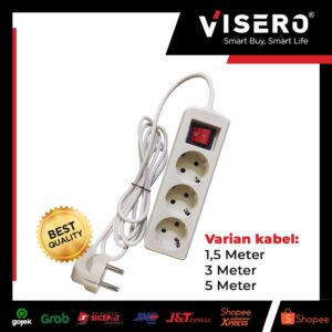 Stop Kontak Kabel 3 Lubang 1,5 Meter + Kabel Colokan Visero Putih (VT-113SK)