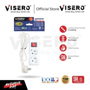 Stop Kontak Arde 2 Lubang 1,5 Meter + Kabel Colokan Visero Putih (VT-112SK)