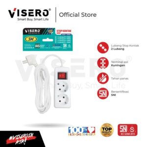 Stop Kontak Kabel 2 Lubang 5 Meter + Kabel Colokan Visero PUTIH (VT-112SK)