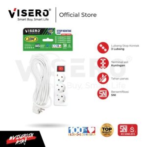 Stop Kontak Arde 3 Lubang 10 Meter + Kabel Colokan Visero PUTIH (VT-113SK)