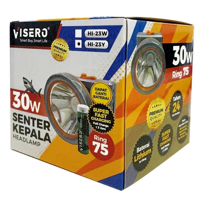 Senter Kepala Premium 30W Ganti Baterai Visero Cahaya Putih (HI-23W) - Gambar 2