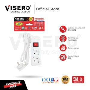 Stop Kontak Arde 2 Lubang 3 Meter + Kabel Colokan Visero PUTIH (VT-112SK)