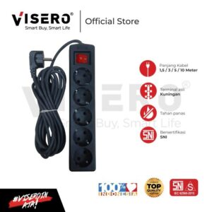 Stop Kontak Arde 5 Lubang 1,5M, 3M, 5M, 10 Meter + Kabel Colokan Visero - HITAM (VT-115SK)