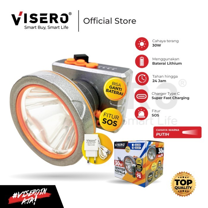 Senter Kepala Premium 30W Ganti Baterai Visero Cahaya Putih (HI-23W)